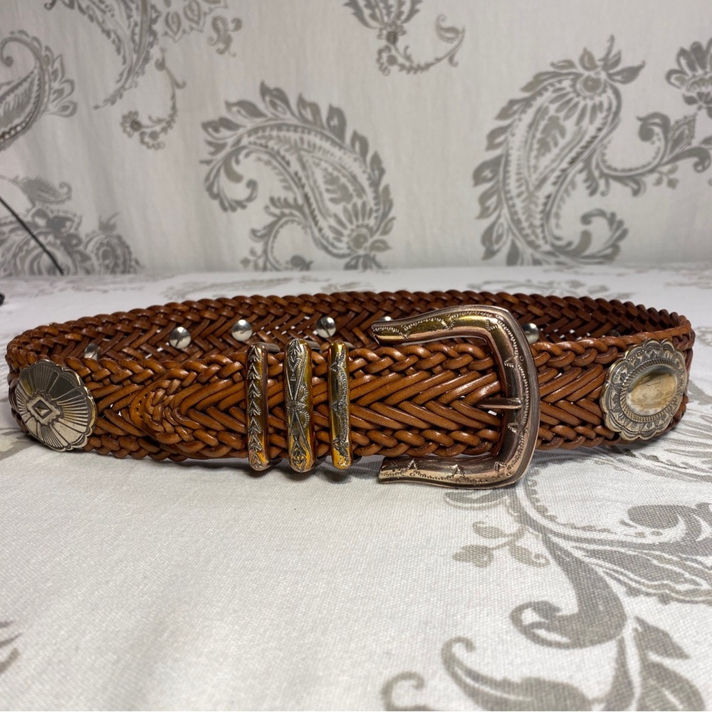 Fossil Brown Woven Belt with Silver Accents